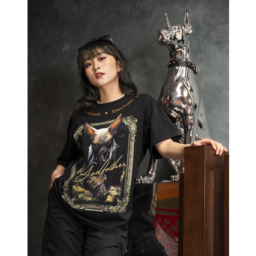 Áo thun LAEMAO chất liệu cotton tay lỡ form oversize MAFIA SPHYNX