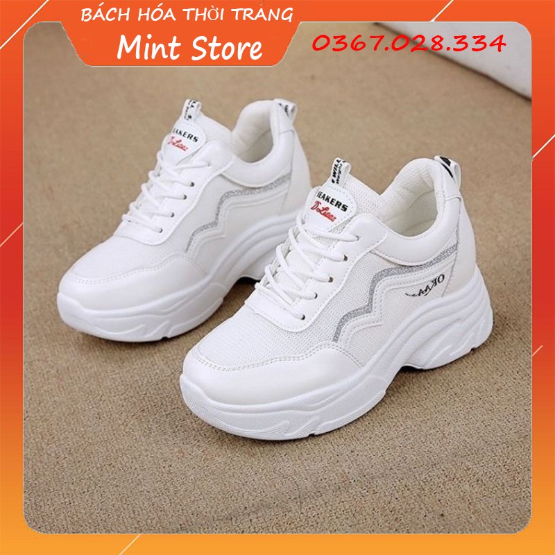 GIÀY THỂ THAO NỮ TRẮNG ĐẾ CAO 7 PHÂN DẠNG LƯỚI PHỐI DA SIÊU ĐẸP OKAA G 115