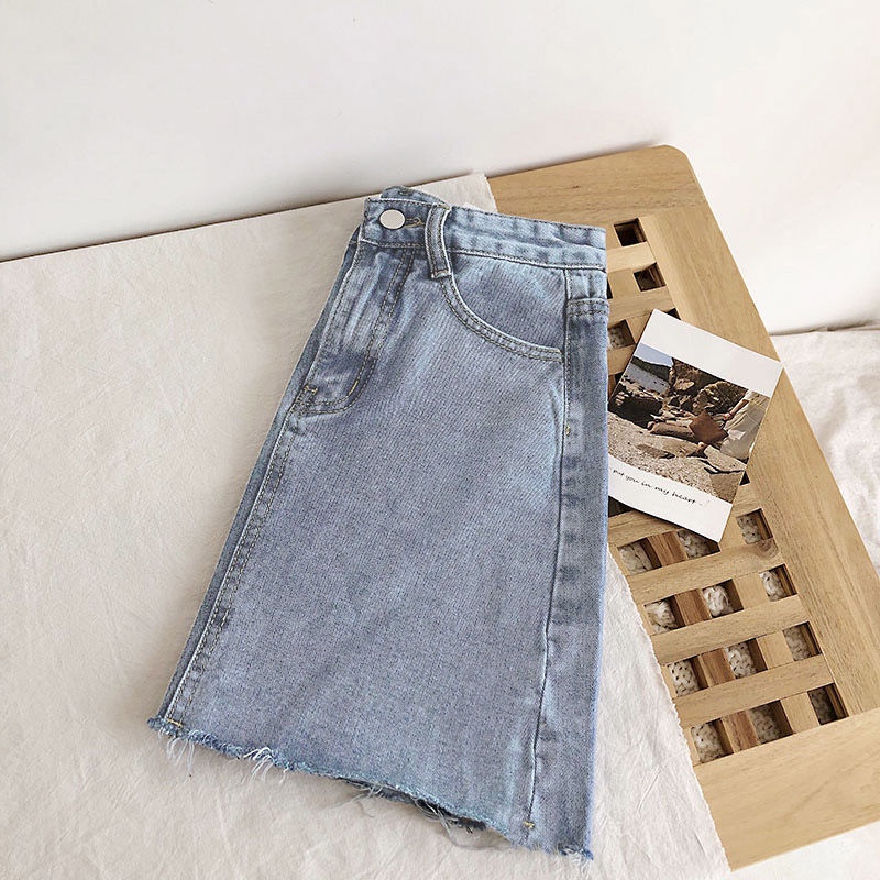 COZOK Chân váy jean Lưng Cao Form Ôm Thiết Kế Rách Tua Rua Phong Cách Retro