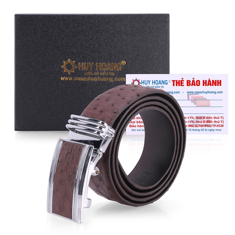 Thắt lưng nam Huy Hoàng da đà điểu 4P da hột màu nâu đất HP4434
