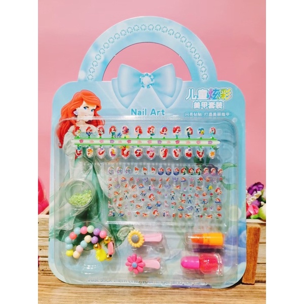 Bộ đồ chơi  móng tay giả kèm sơn sticker dán móng cho bé dễ thương m Elsa Công chúa Elsa Ariel Sophia Peppa Pony Unicorn