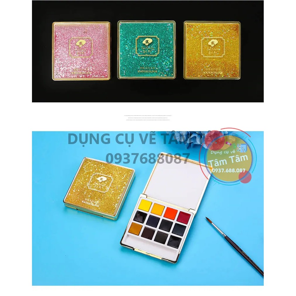 [ TÂM TÂM ]-Màu nước Paul Rubens hộp lấp lánh 12 màu (Tặng cọ nước)-