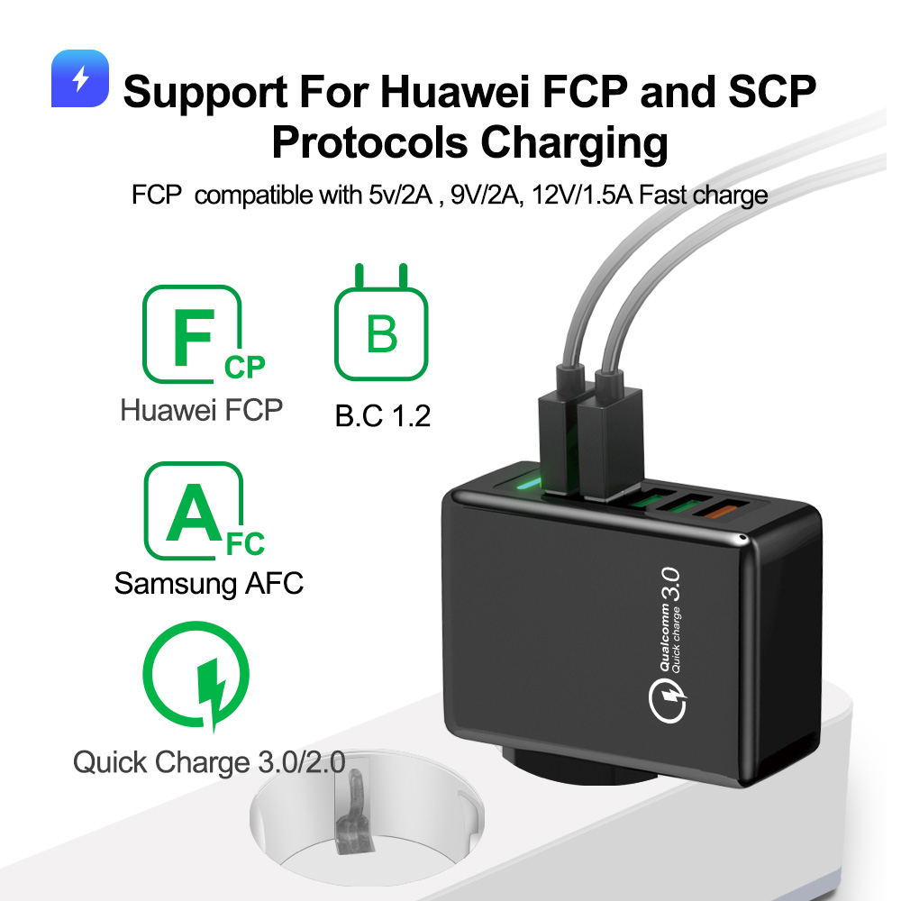 Củ Sạc Nhanh Twitch 5 Cổng USB 36w 3.0 Cho Điện Thoại Android iPhone Xiaomi Samsung