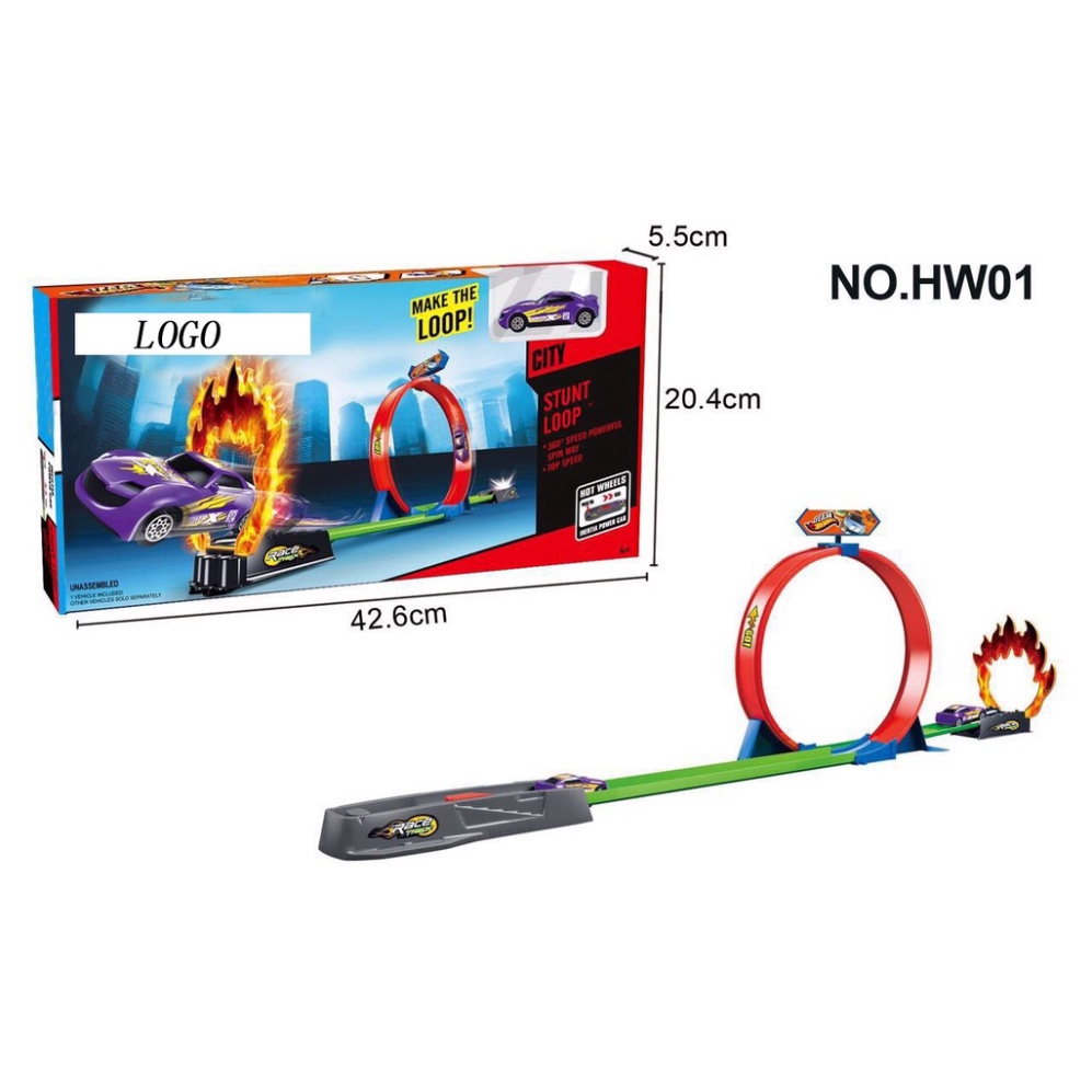 Đường đua Hot Wheels xoắn ốc gồm 1 xe và 2 vòng xoắn đồ chơi trẻ em