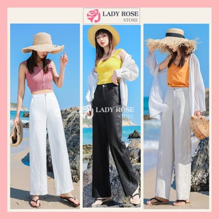 Quần đũi ống rộng nữ lưng cao khóa thật lưng chun - Màu Trắng Đen và Kem - Ống dài 100cm dáng suông LADY ROSE
