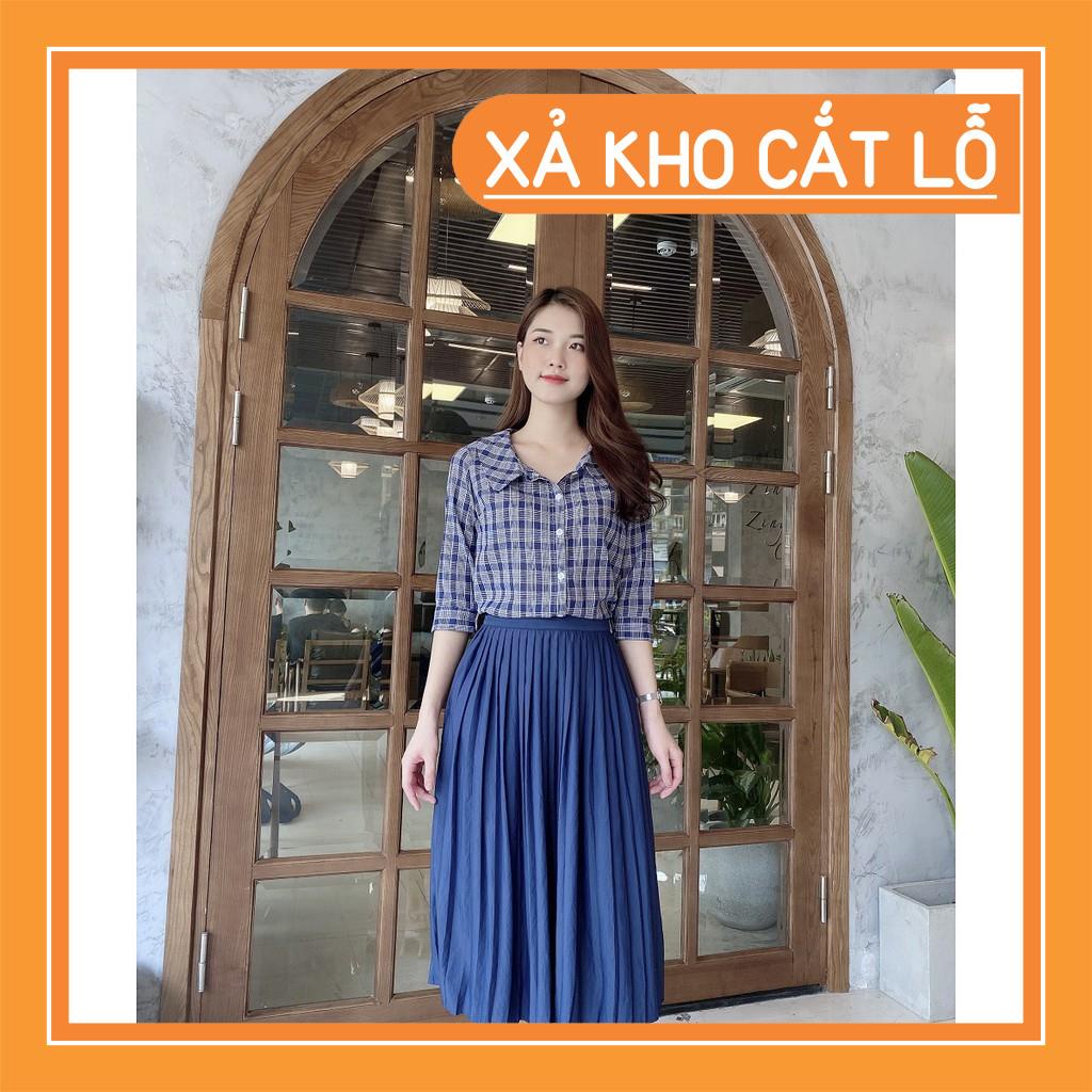 [FREESHIP] Áo Sơ Mi Caro Xanh. Áo Công Sở Tay Lỡ, Áo Nữ Kiểu Hàn Quốc A03 - Liin Clothing