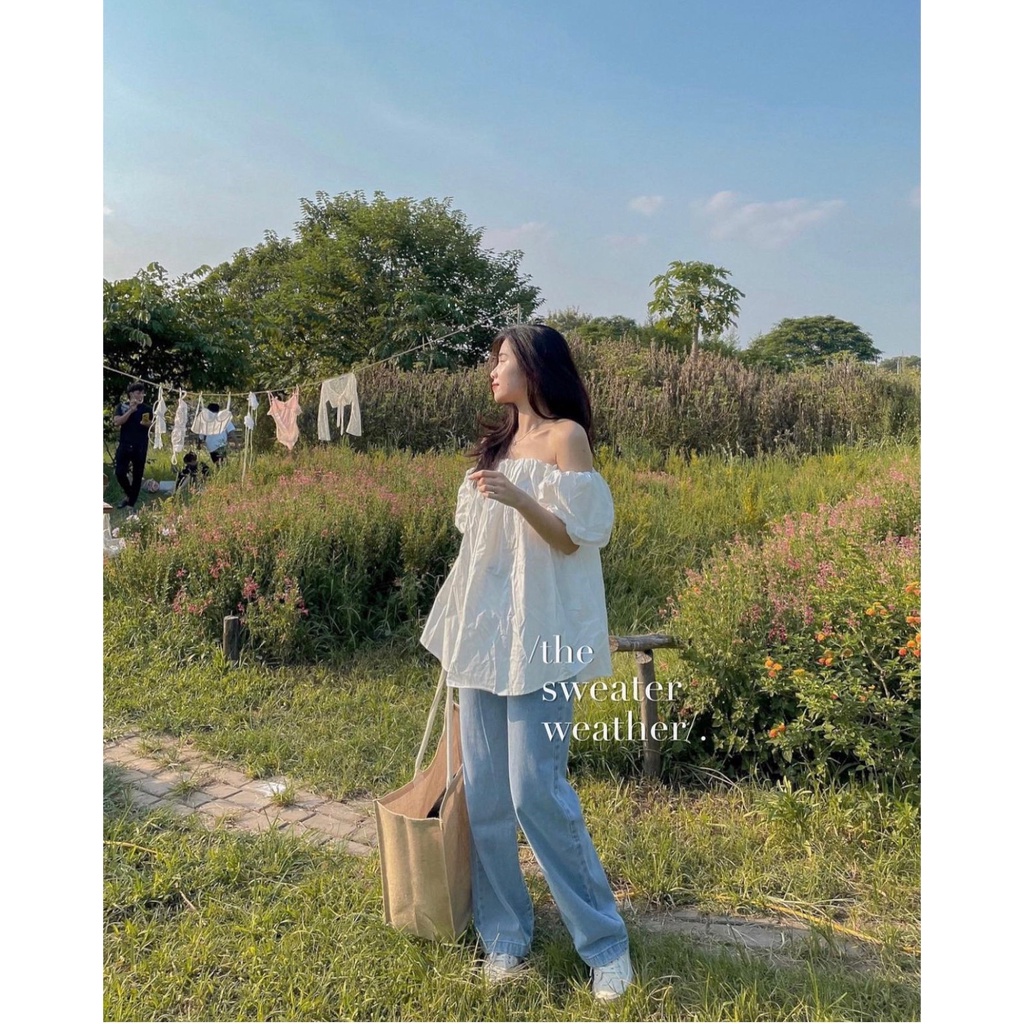 ÁO TRỄ VAI DÁNG BABYDOLL TÔNG MÀU LẠ JAMOO (video/sẵn) | BigBuy360 - bigbuy360.vn