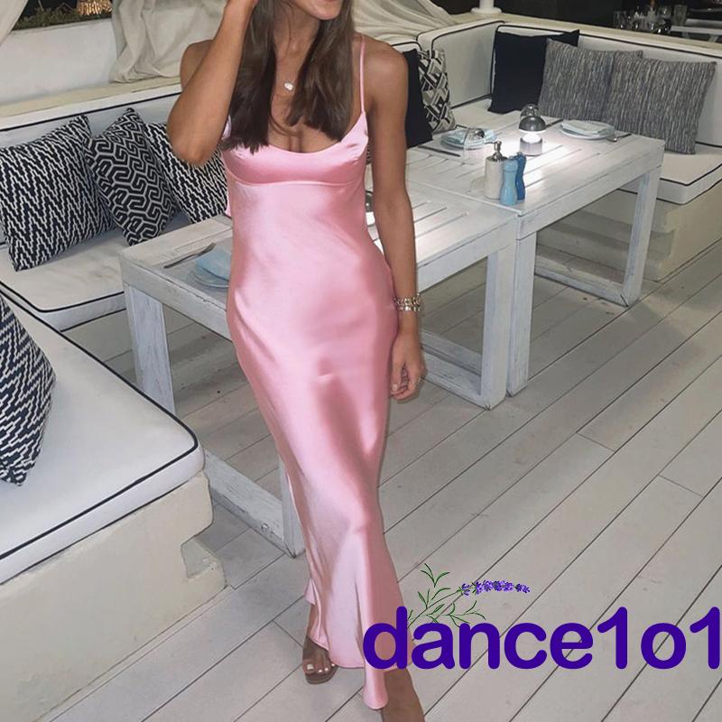 Đầm Khiêu Vũ1O1 Cổ Chữ V Không Tay Màu Trơn Cho Nữ