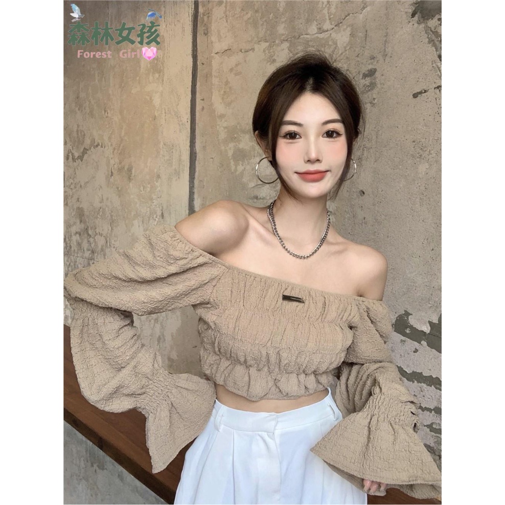 ✜Áo Sơ Mi Trễ Vai Tay Phồng Phong Cách Pháp Thời Trang Mùa Thu 202 Cho Nữ