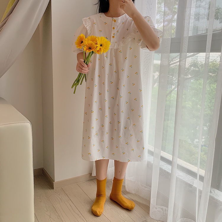 Đồ ngủ Dáng Dài Tay Ngắn Màu Trắng Phong Cách Công Chúa Xinh Xắn