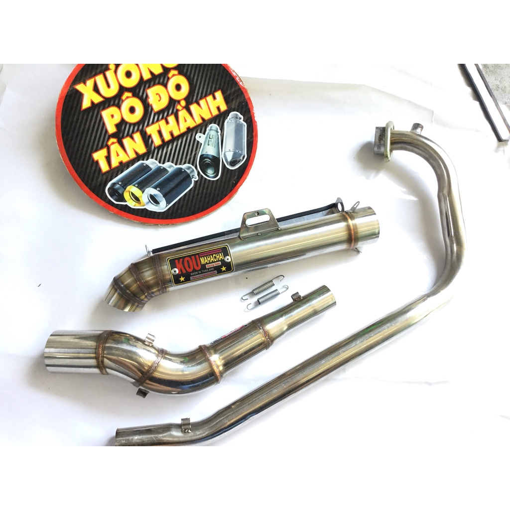 Pô KOU inox 304 full tem nhôm đóng bao gồm cả cổ pô độ cong 2 khúc cho xe exciter, winer, sonic, raider, satria, gsx