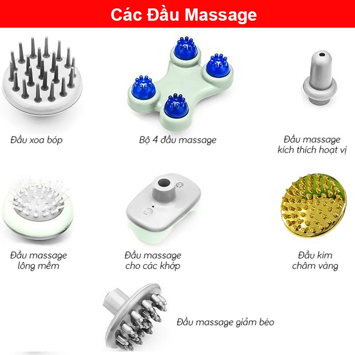 Máy Massage Cầm Tay 7 Đầu Nhật Bản Sakura Massager - Máy Massage Hồng Ngoại, Đấm Lưng, Xoa Bóp