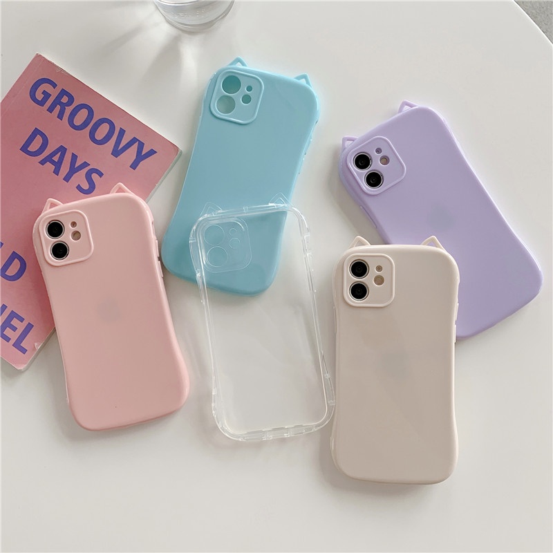 Ốp điện thoại TPU dày chống trầy hình tai mèo dễ thương cho Iphone 12 11 Pro Max X Xr 8 6 7p