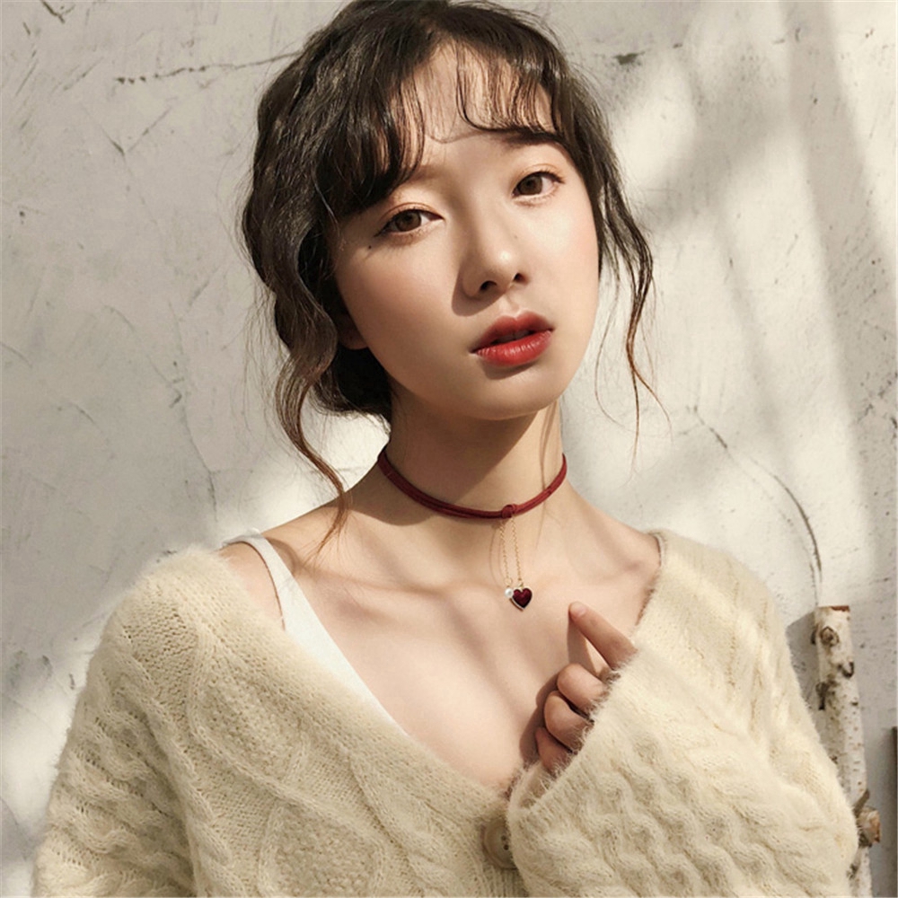 Dây Chuyền Mặt Hình Trái Tim Phong Cách Hàn Quốc Cho Nữ
