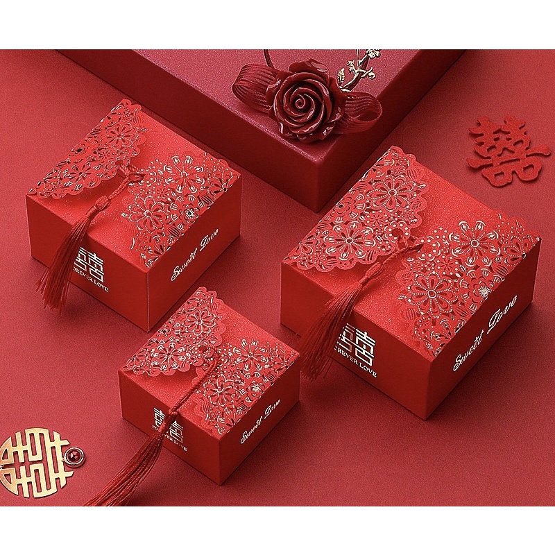 Combo 20c-30c-50c hộp quà cưới màu Đỏ size lớn 9x9 - Hộp đựng bánh kẹo socola