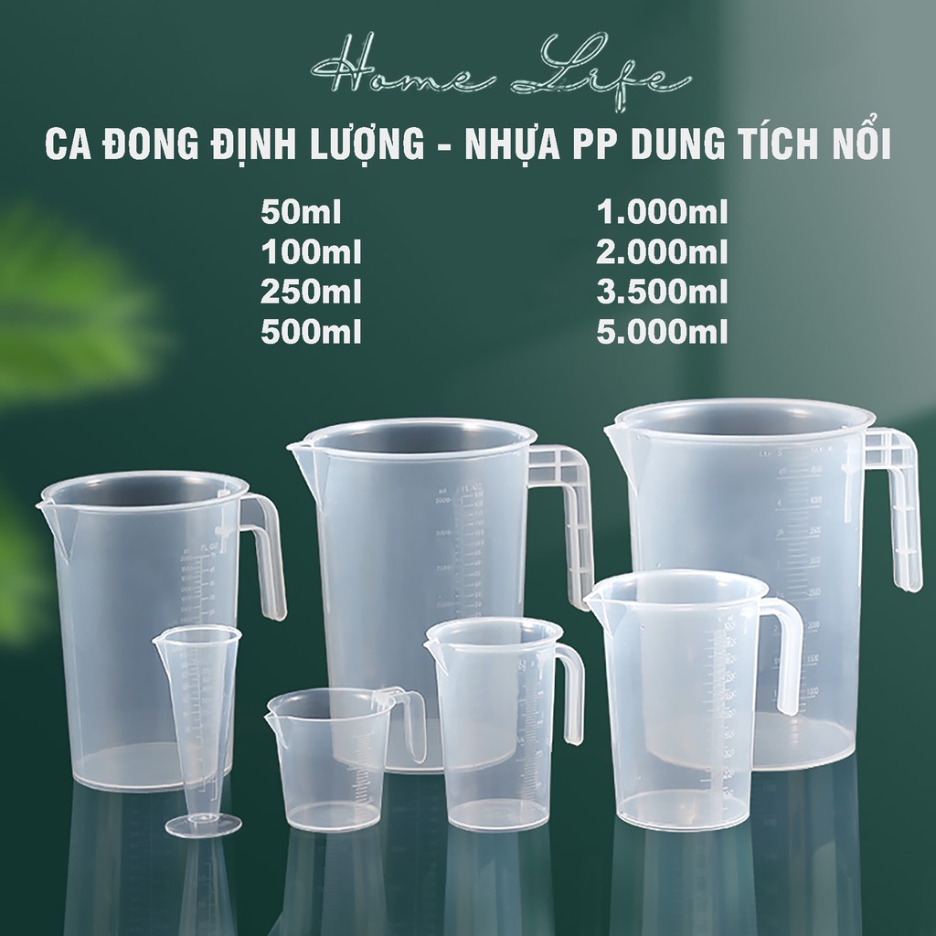 Ca Đong Nhựa Có Vạch Chia Định Lượng - Chuẩn nhựa PP | Ca đong 50ml - 100ml - 250ml - 500ml nhựa PP siêu bền có vạch nổi