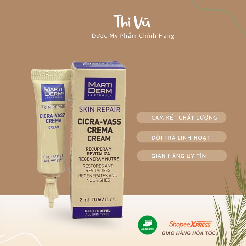 Kem dưỡng da MartiDerm Skin Repair Cicra Vass Cream Kem Dưỡng ẩm Phục Hồi Da Tổn Thương Nhạy Cảm 2ml