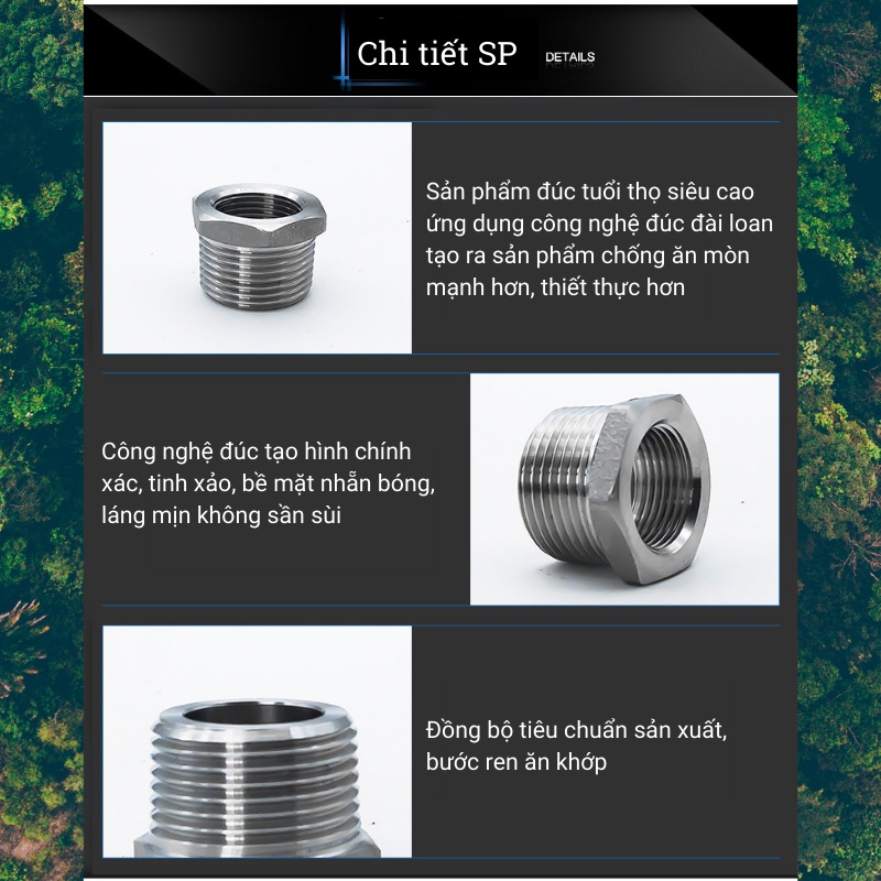 Cà rá inox 304 có nhiều kích thước lựa chọn lơ thu nối ren trong ren ngoài thay đổi kích thước nối ống nước vòi nước