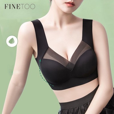 Finetoo L-3XL Áo Ngực Không Đường May Cổ Chữ V Khoét Sâu Màu Trơn Phối Ren Gợi Cảm Cho Nữ Cỡ L-3XL
