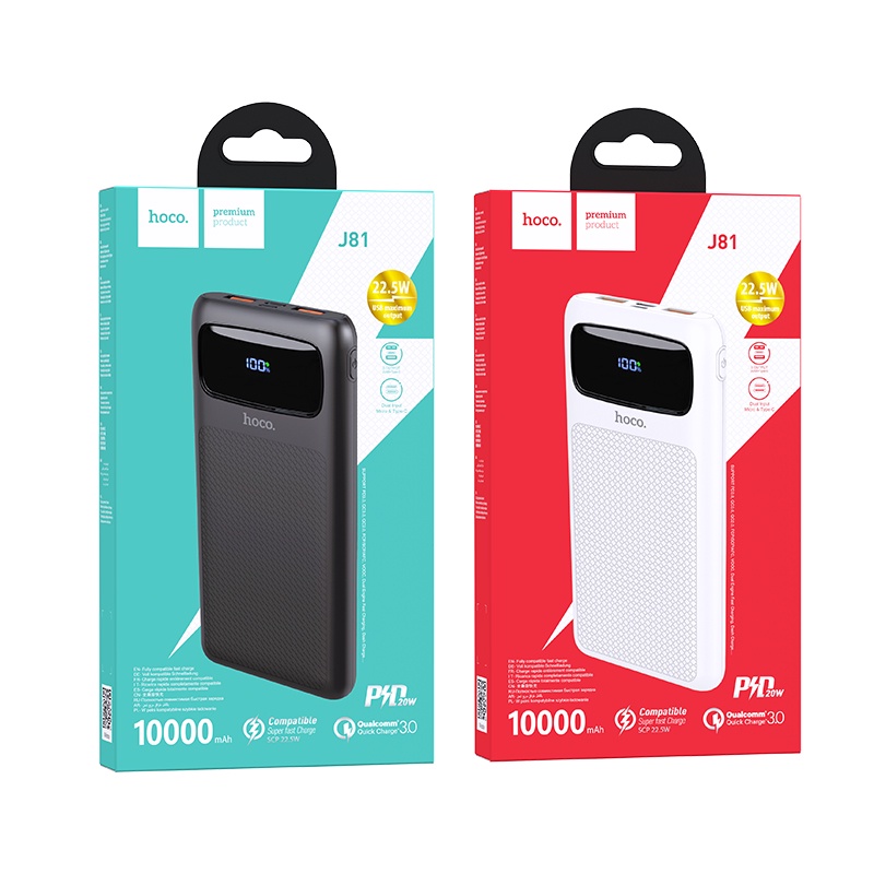 ✔FREESHIP✔ SẠC DỰ PHÒNG HOCO J81 10000MAH 22.5W HỖ TRỢ NHIỀU CỔNG SẠC - BH 12 THÁNG