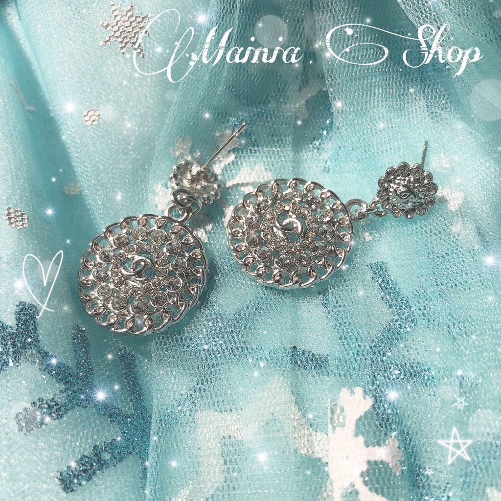 Bông Tai Đính Đá Tròn Xích Chữ X Khuyên Tai Nữ Hàn Quốc Thanh Lịch Mainia Shop