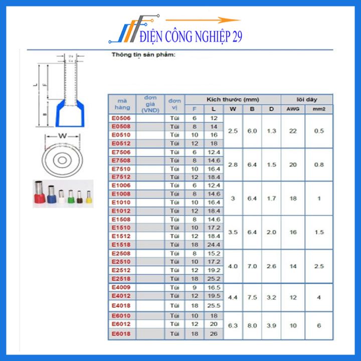100 chiếc Đầu cốt kim rỗng đầu cos pin rỗng tròn đấu day điện