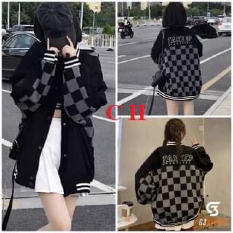 Áo khoác bomber Nam nữ Kẻ caro, 64⚡Áo Jacket bóng chày chất dày dặn, mặc đi học, đi chơiThời trang thu đông