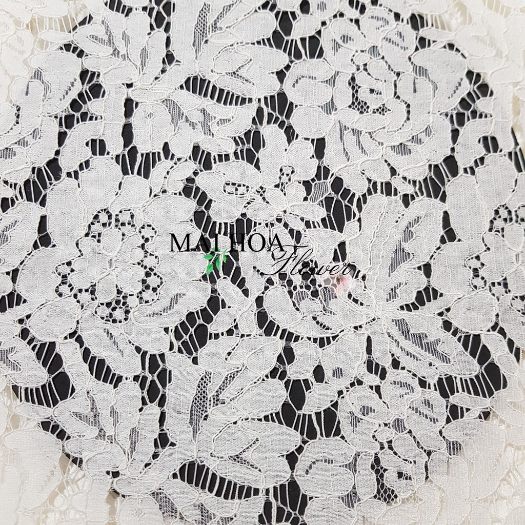 Vải ren hoa trắng dùng may đồ chất ren mềm đẹp có co giãn 150x150cm, Maihoaflower
