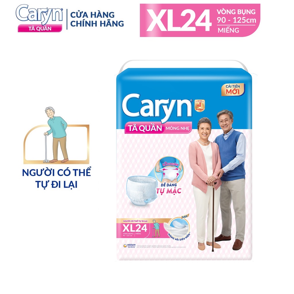 Tã Quần Người Lớn Caryn Mỏng Nhẹ Chống Tràn Size XL 24 Miếng Dành Cho Người Già Có Thể Tự Đi Lại Được