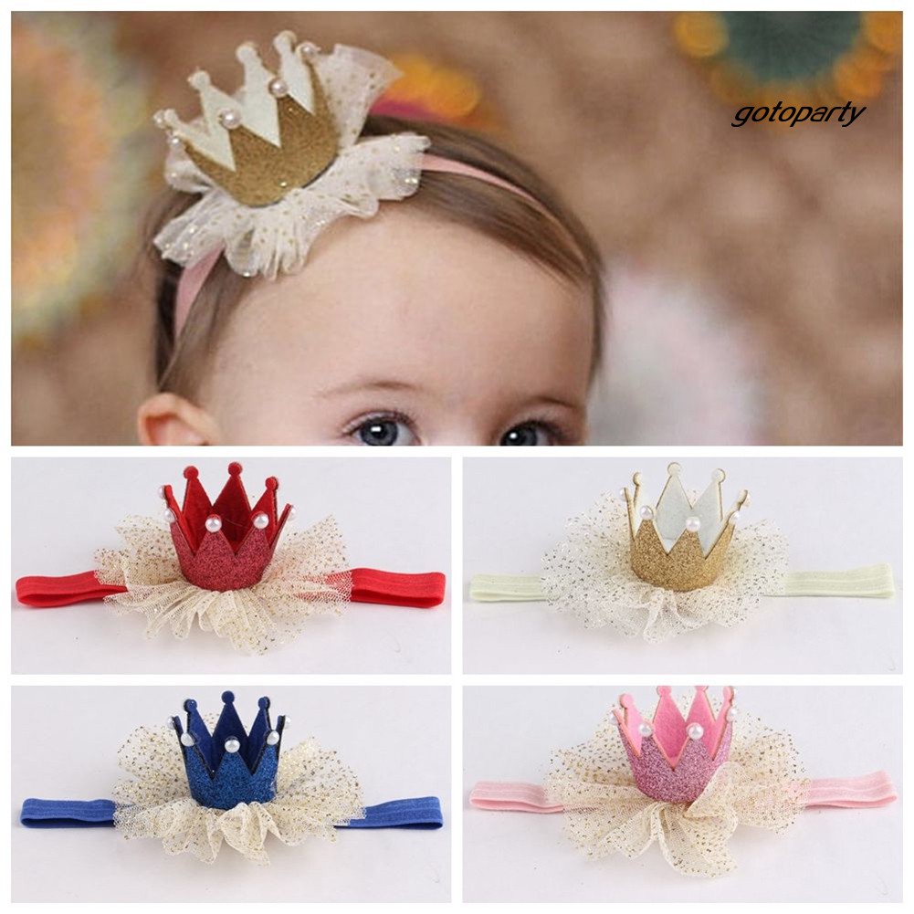 Băng Đô Cài Tóc Hình Vương Miện Phối Ren Dễ Thương Cho Bé Gái