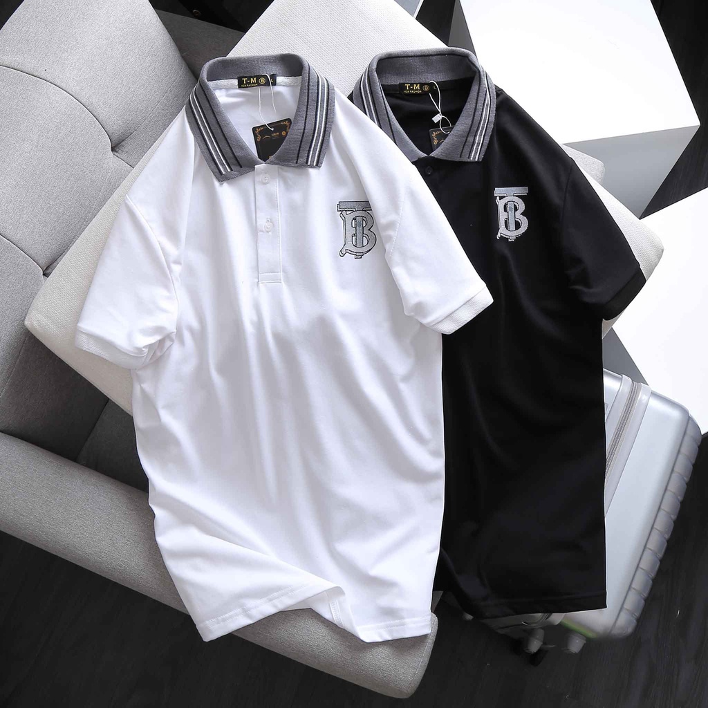 Áo Thun Cặp Đôi Nam Nữ Cổ Bẻ Polo Ngực Thêu Chữ BT 239 Cổ Sọc Xám Thấm Hút Mồ Hôi Chất Liệu Siêu Cao Cấp