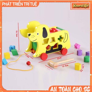 Đồ chơi gỗ xe chó kéo đập bóng thả hình