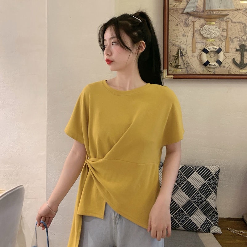 Áo Thun Tay Ngắn Màu Trơn Đơn Giản Cho Nữ 175256 Áo Thun Cổ TròN DáNg RộNg ThờI Trang SàNh ĐiệU Cho Nữ