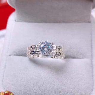 Nhẫn kim tiền phay gắn đá bạc 925