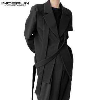 Áo khoác Incerun blazer dáng rộng tay dài màu trơn phong cách Hàn Quốc thời trang cho nam