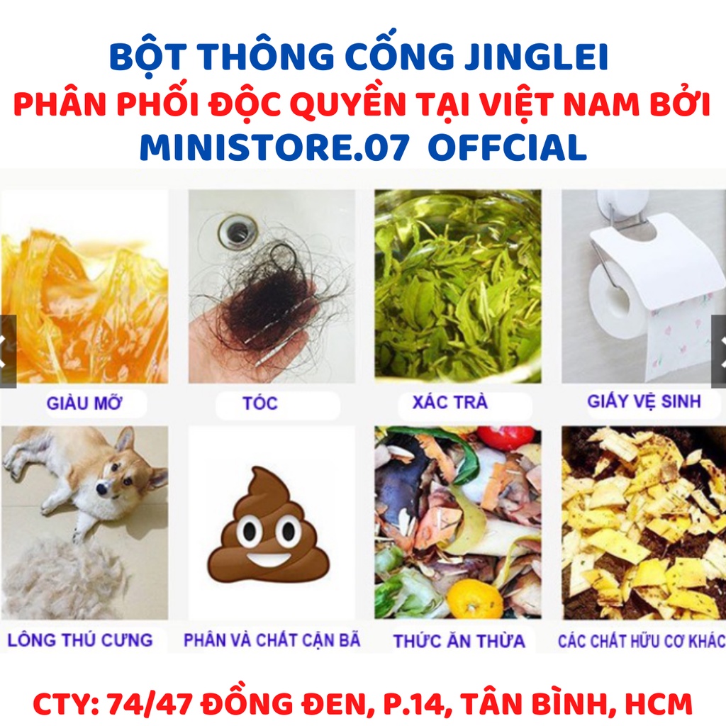 ⚡FREE SHIP⚡ Bột Thông Cống, Bột Thông Tắc Cống Cực Mạnh, Thông Bồn Cầu, Bồn Rửa Chén JINGLEI 260gr An Tòan Không Độc Hại