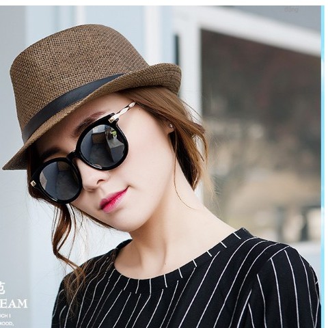 Mũ phớt cói nữ phong cách Anh, nón phớt cói vành nhỏ cao cấp