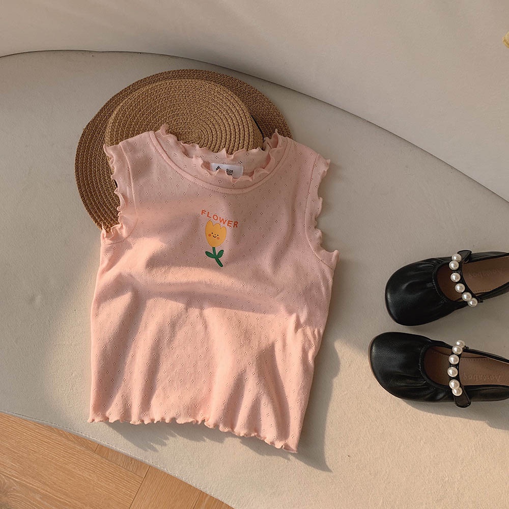 Áo thun BEAR LEADER AH8299 không tay phối ren họa tiết hoạt hình thời trang mùa hè cho bé 2-7 tuổi