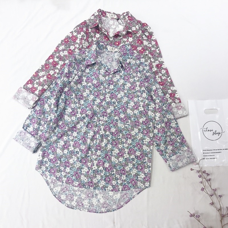 Áo sơ mi hoa nhí nhiều màu phong cách vintage Lovi