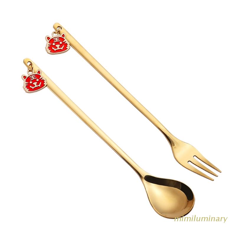 Bộ muỗng nĩa bằng thép không gỉ hình con hổ hoạt hình dễ thương