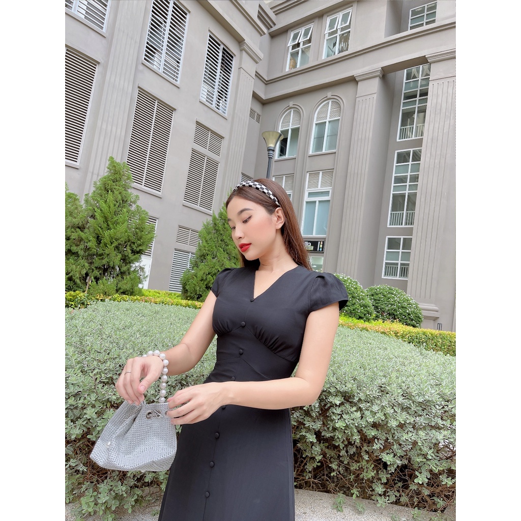 Đầm công sở cổ V hàng nút thanh lịch Odile C603 Cin House