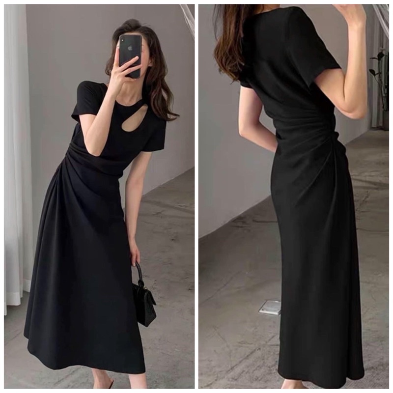 Đầm váy đen dạo phố khoéc vai
