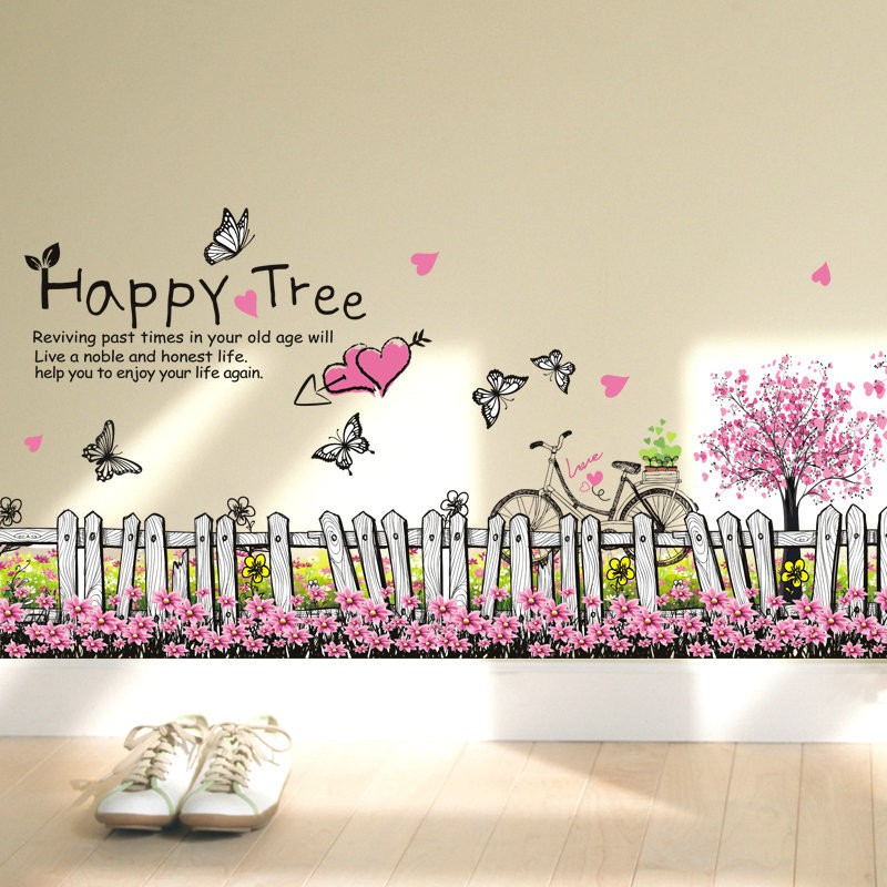 Decal dán tường chân tường happy tree