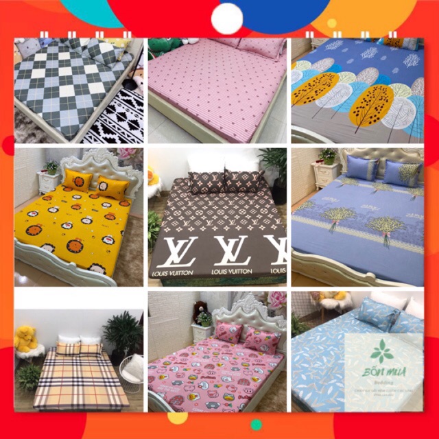 Bộ Ga Chun Kèm Vỏ Gối Cottong Poly các kích thước(Ảnh thật, được chọn mẫu)