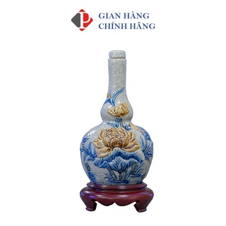 Nậm rượu Men Rạn Đắp Nổi họa tiết SEN, đồ thờ cúng Phùng Gia - Gốm sứ Bát Tràng cao cấp