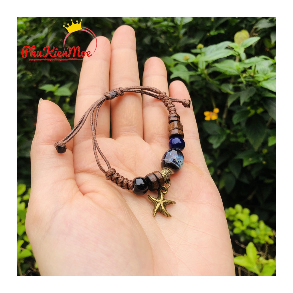 Vòng tay dây rút hình ngôi sao biển kiểu dáng Vintage thiết kế đơn giản handmade