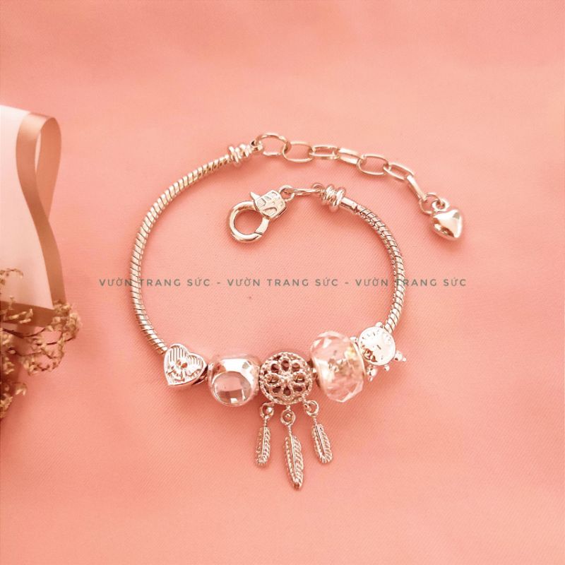 Vòng tay bạc Thái - Lắc tay nữ bạc Thái charm đá pha lê Dream Catcher xinh xắn Vườn Trang Sức