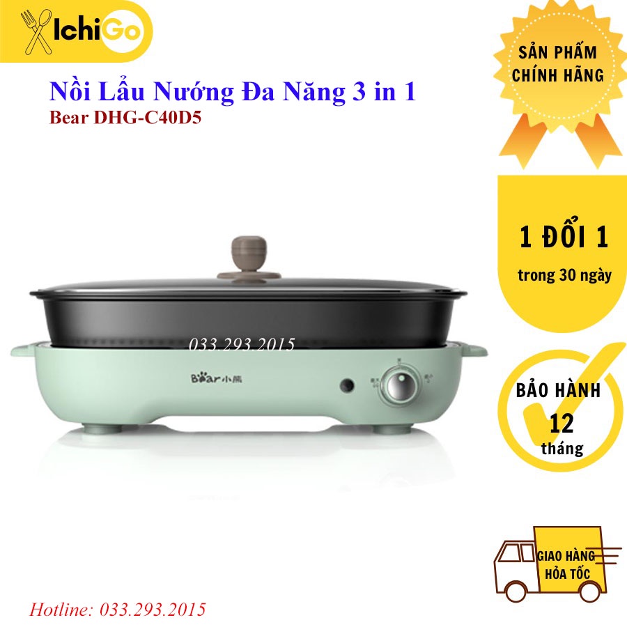 Nồi Lẩu Nướng 3 khay bản quốc tế cao cấp Bear Sube004, chính hãng Bảo hành 18 tháng - ichigo 55