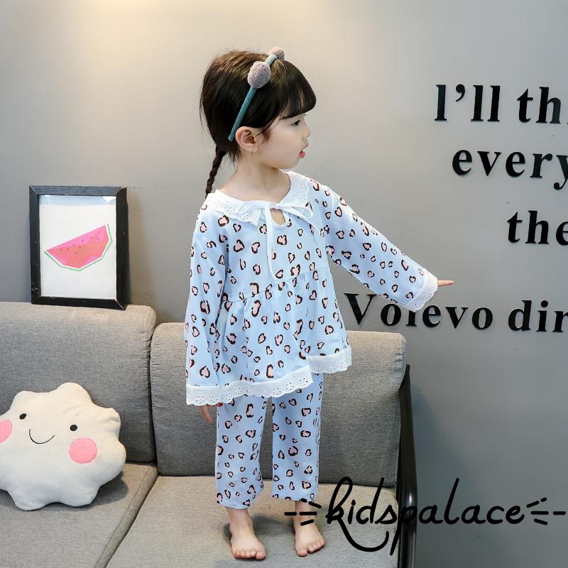 Bộ đồ ngủ cotton dài tay in hoạ tiết da báo dễ thương cho bé