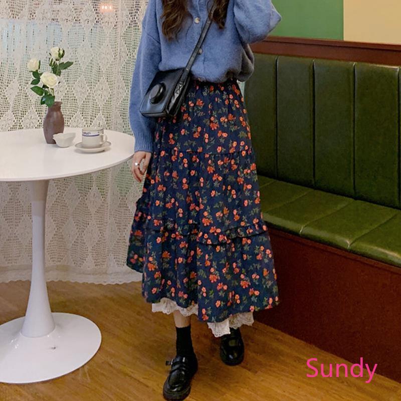 Chân Váy Ren Hoa Lưng Cao Thời Trang Mùa Xuân Vintage Dành Cho Nữ